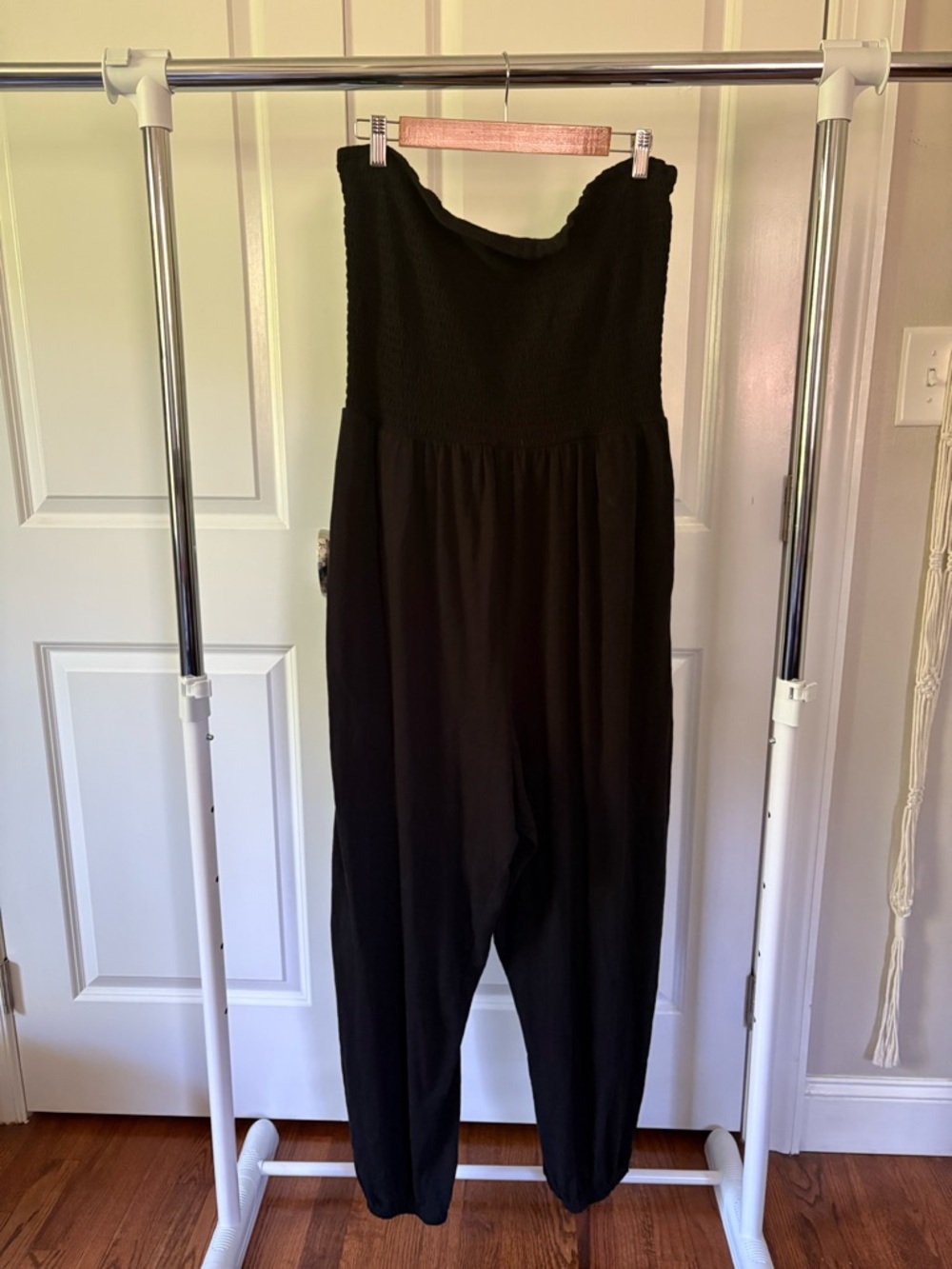 American Eagle Outfitters Black Strapless Smocked Jumpsuit